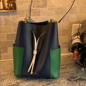 Ralph Lauren Navy and Green Debby Crossbody Bag Leather